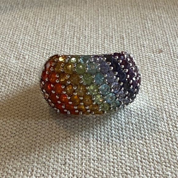 Chuck Clemency NYCII 925 Exotic Rainbow Multi Cluster Gemstone Ring Size 8 - Picture 6 of 6